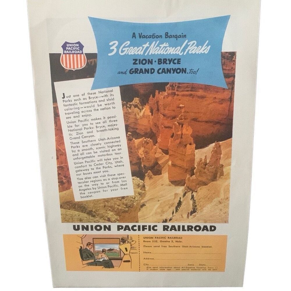 Vintage 1952 Union Pacific Great National Parks Ad Advertisement